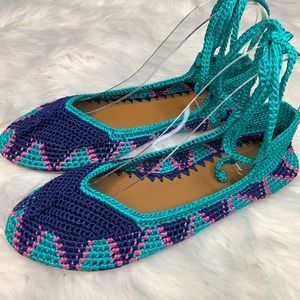 Painted Bird Hand Crochet Lace Up Sandals